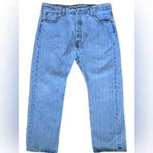 Levi's- 90's Button Fly 5‎ Pocket 501 Jeans - Light Blue - Size 38 X 29 - Unisex